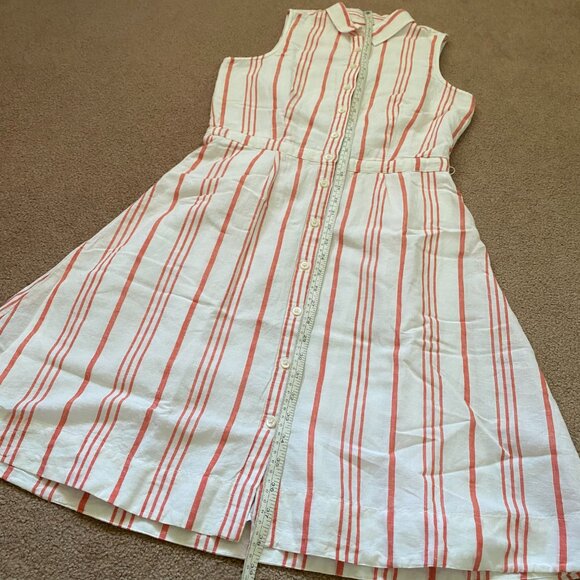 J. Crew Women's 2 Sleeveless Shirt Dress Button White Red Striped Knee Length - Picture 8 of 11
